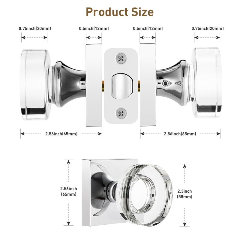naubea Polished Chrome Door Knobs Glass Door Knobs Interior Passage Door Knob Crystal Interior Door Knob for Closet and Hallway - Image 5